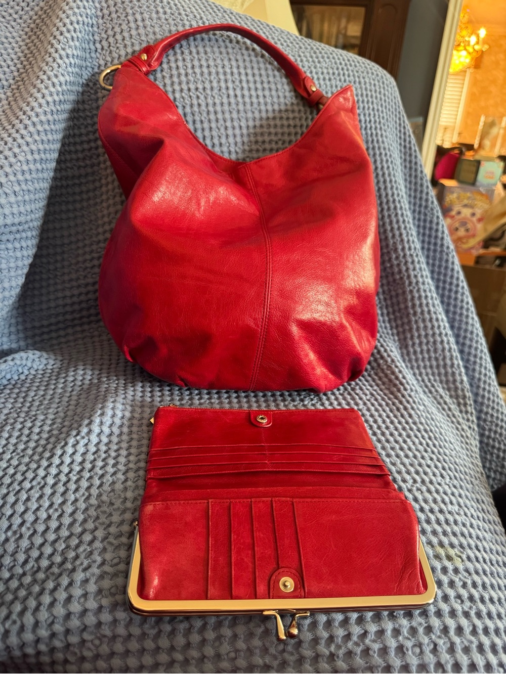 HOBO Red Leather Hobo Bag with Matching Wallet